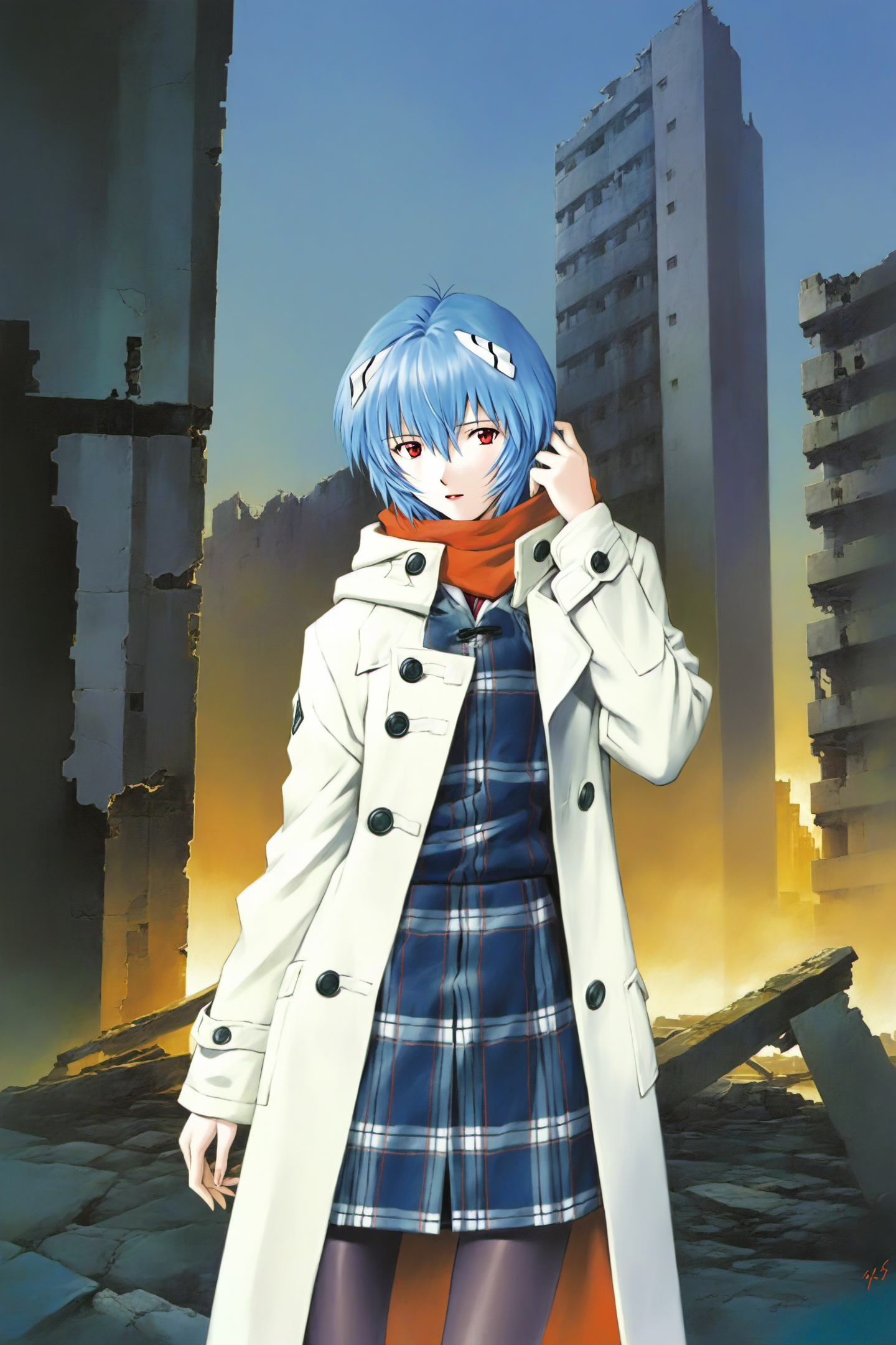 21687-2263945625-1girl, solo, ayanami rei, ruins, blue hair, coat, red eyes, skirt, plaid, hood, short hair, pantyhose, standing, plaid skirt, ho.png